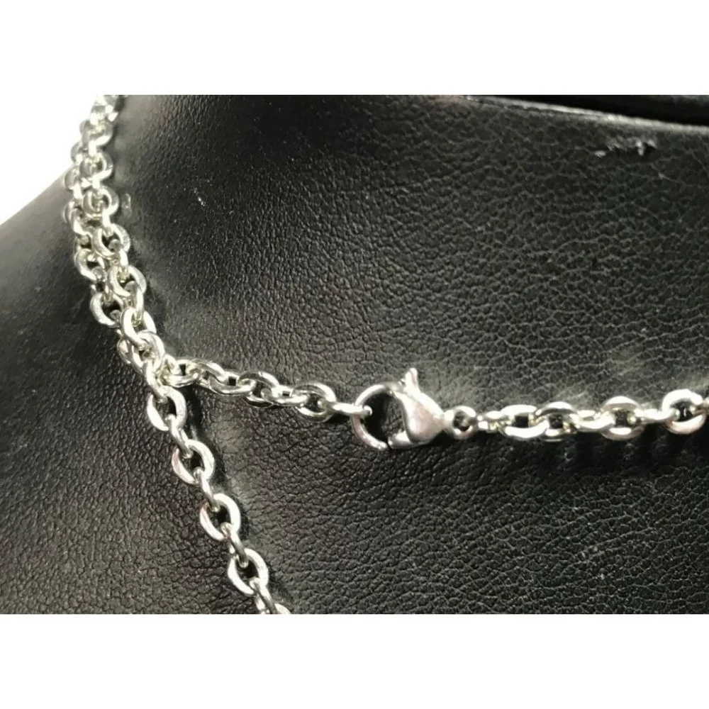 Vintage Large Clear Rhinestone Floral Layered Pendant Necklace Silver Tone 4” - Picture 6 of 6